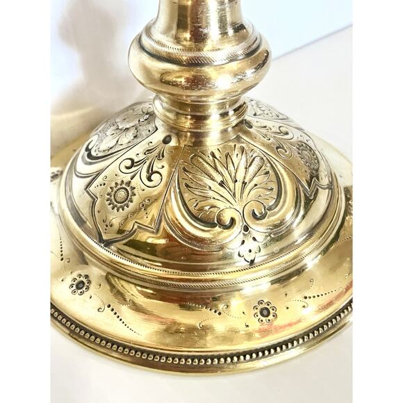 Antique Ciborium Sterling & Gold Vermeil Catholic Church Ornate Embossed Chalice - Picture 3 of 9